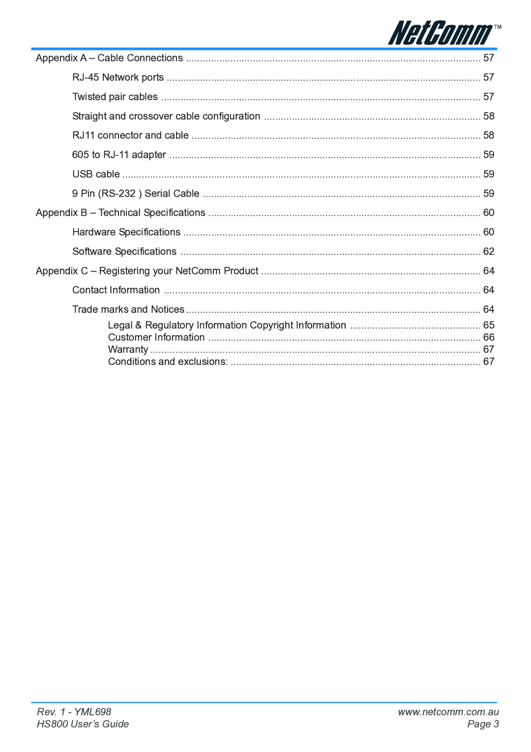 NetComm manual Rev YML698 HS800 User’s Guide 