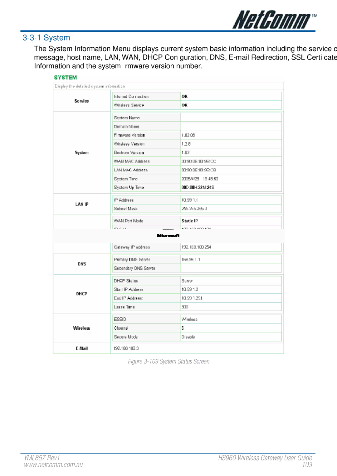 NetComm HS960 manual 103 