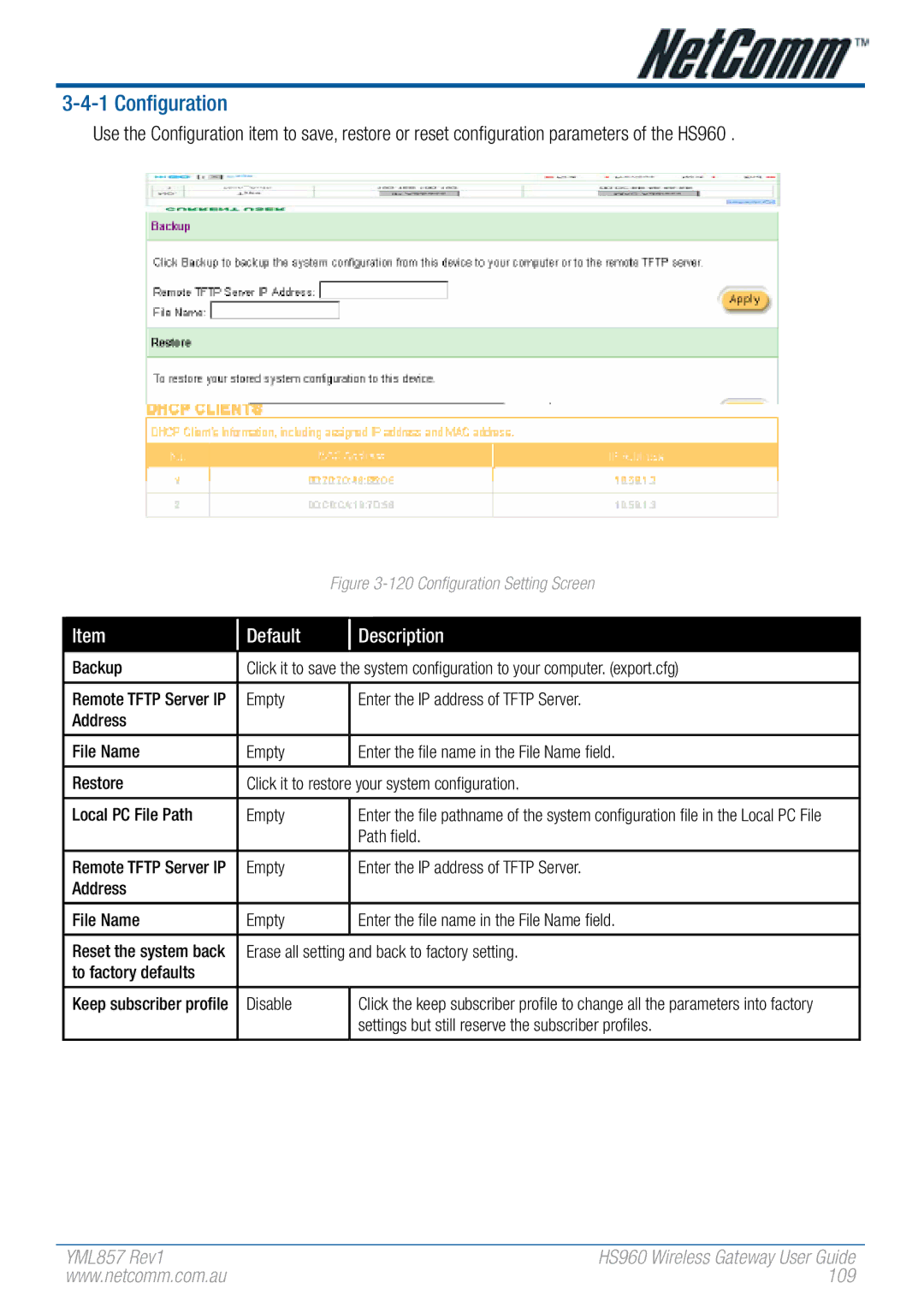 NetComm HS960 manual Path field, Erase all setting and back to factory setting, To factory defaults 