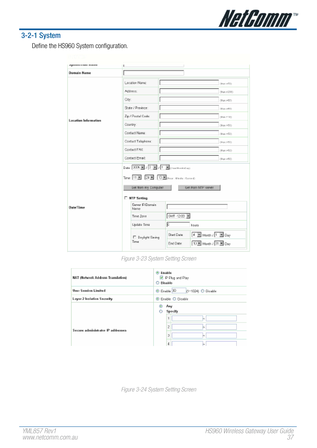 NetComm manual Define the HS960 System configuration 