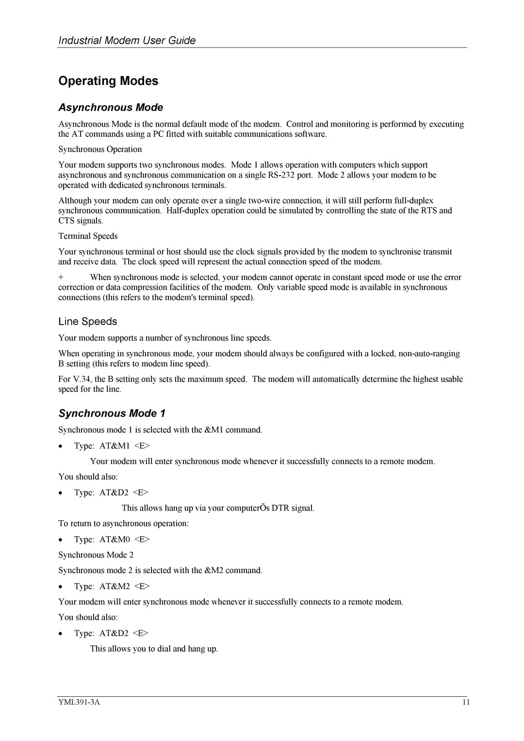 NetComm IG6000 manual Operating Modes, Asynchronous Mode, Line Speeds, Synchronous Mode 