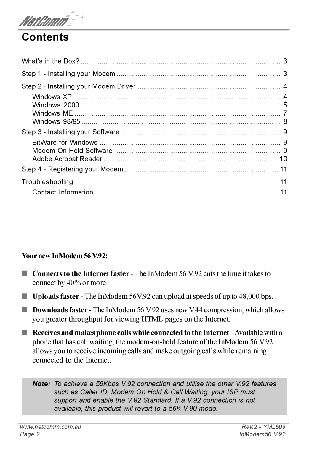 NetComm IN5699 manual Contents 