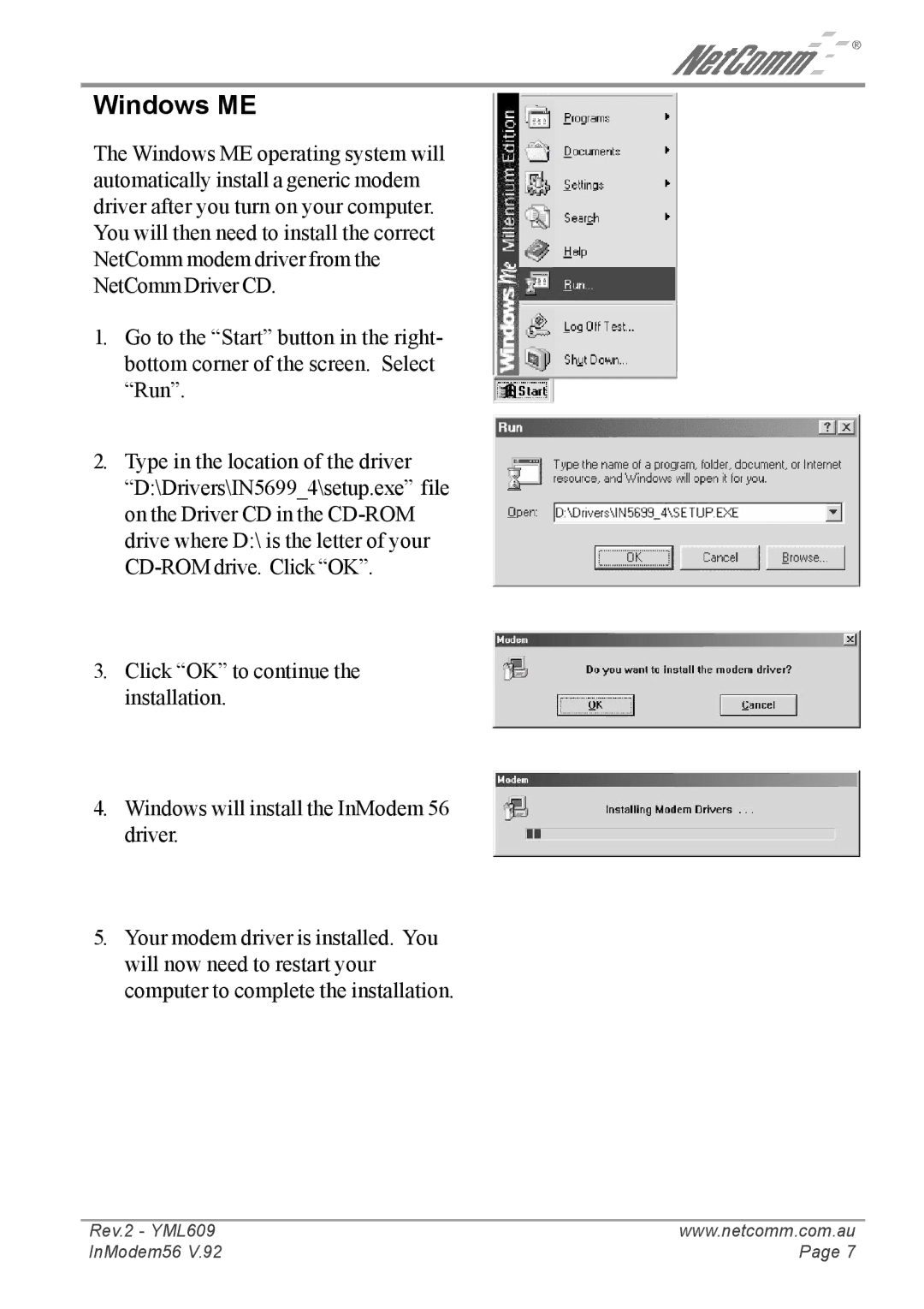 NetComm IN5699 manual Windows ME 