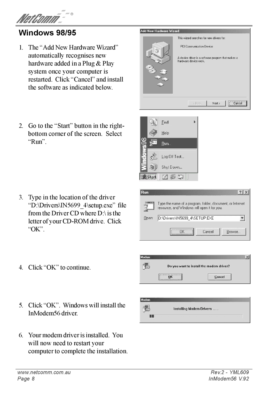 NetComm IN5699 manual Windows 98/95 