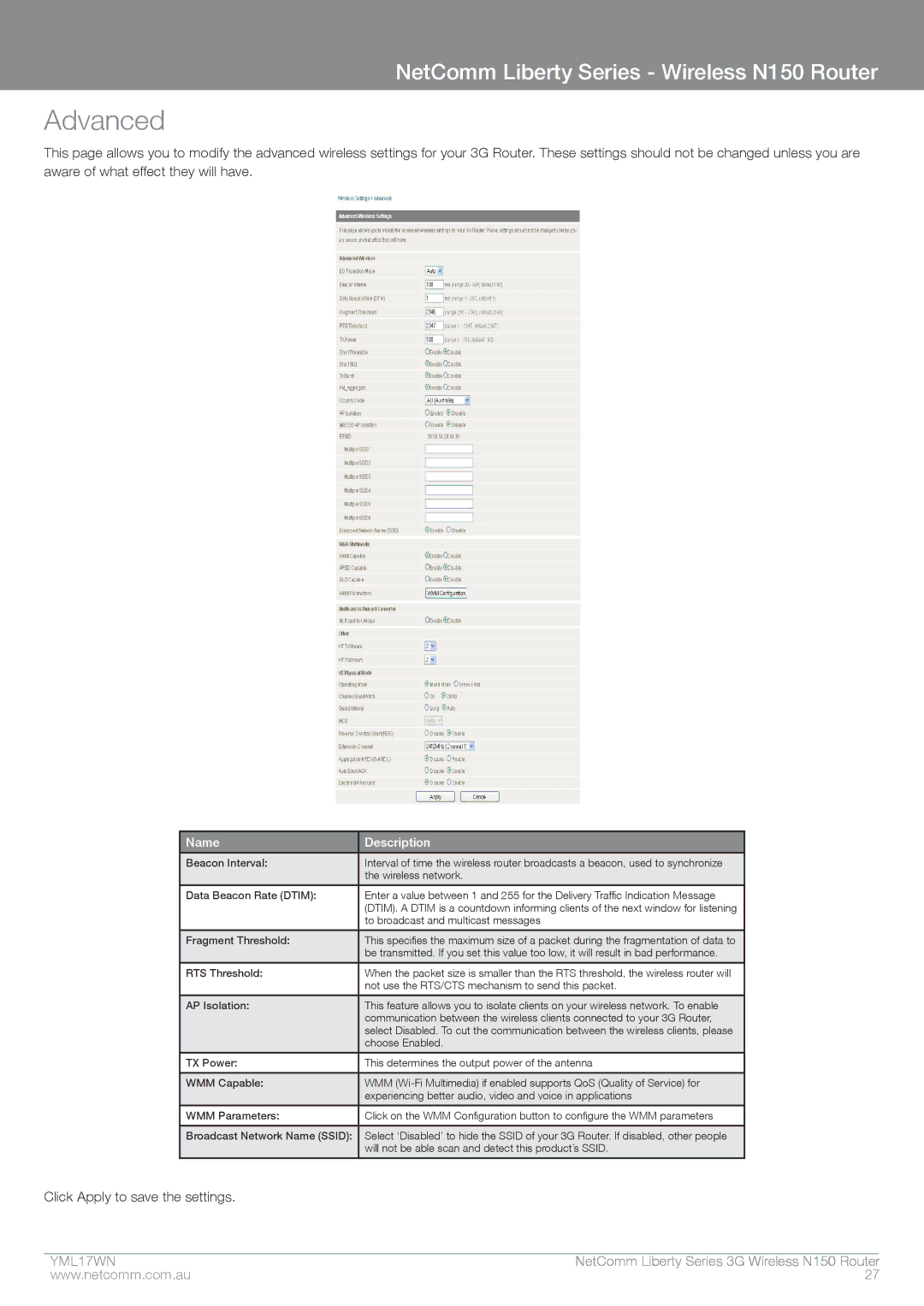 NetComm N150 manual Advanced 