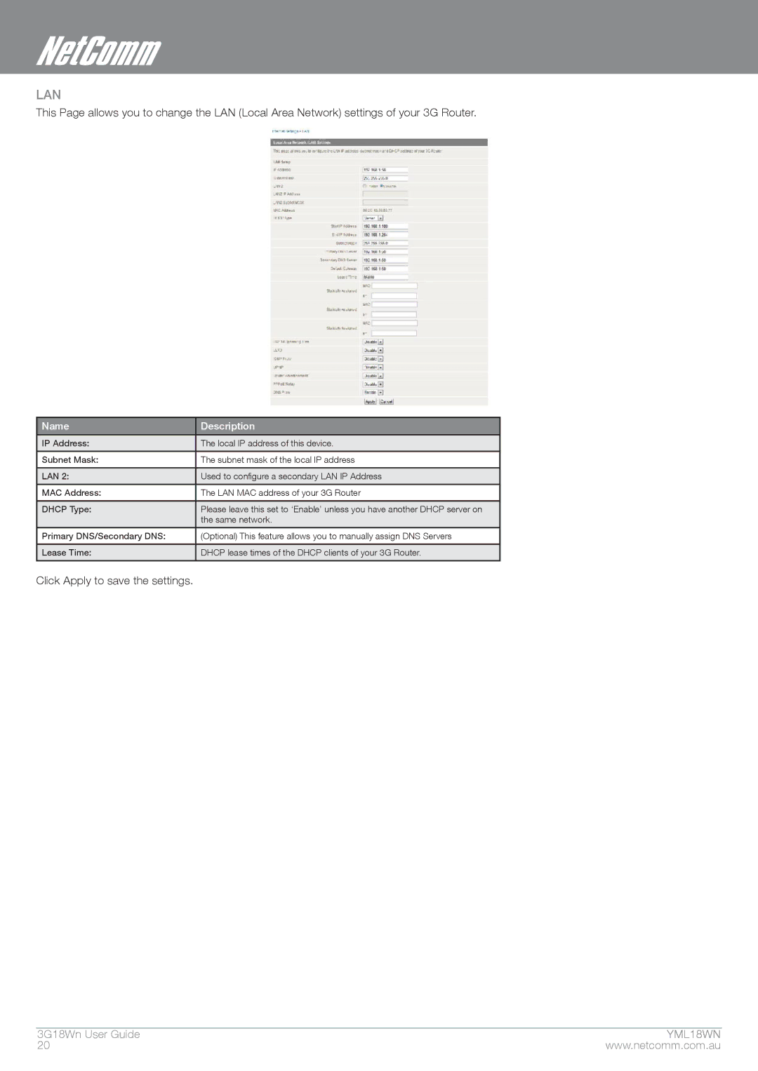 NetComm N300 manual Lan 