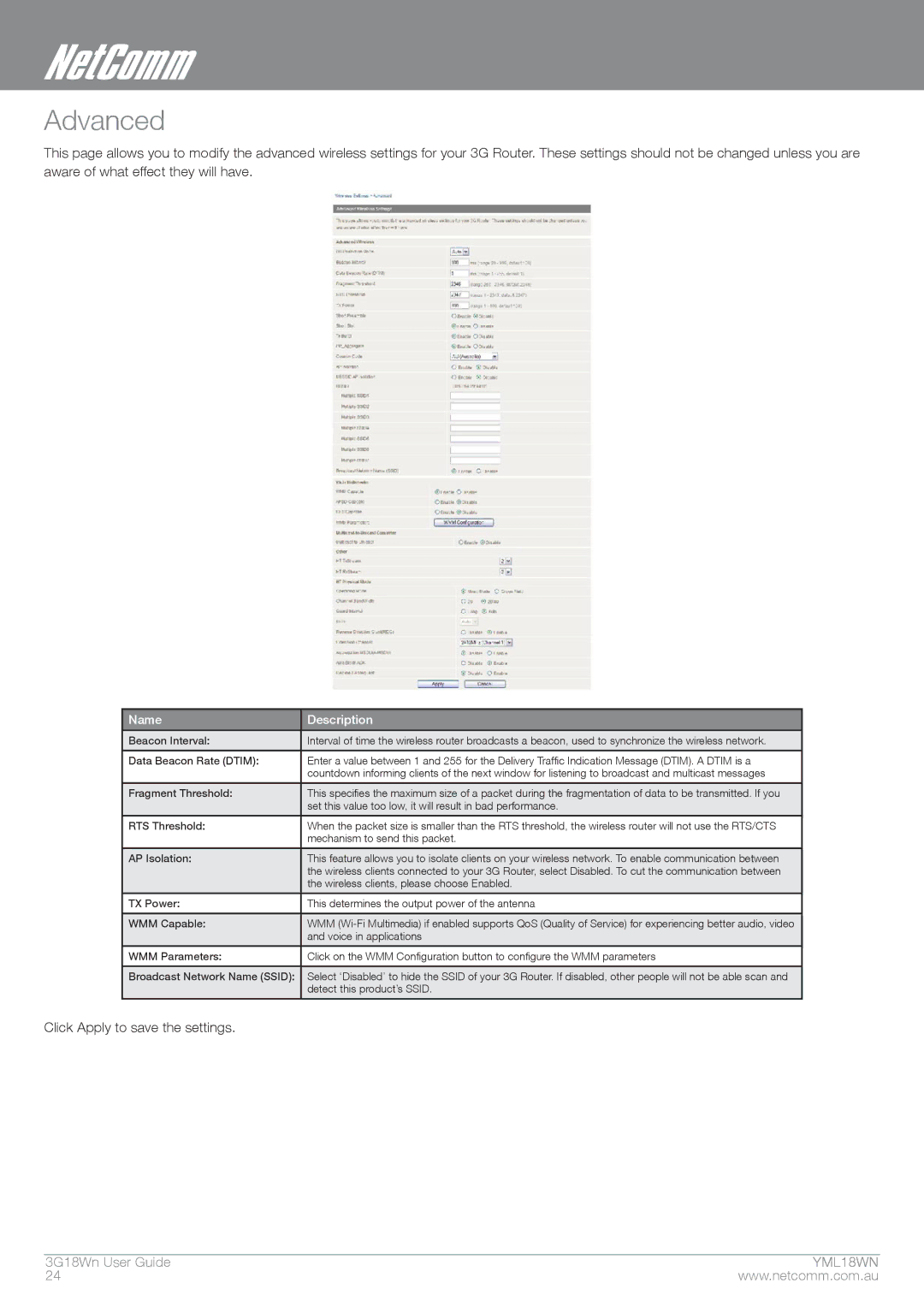 NetComm N300 manual Advanced 