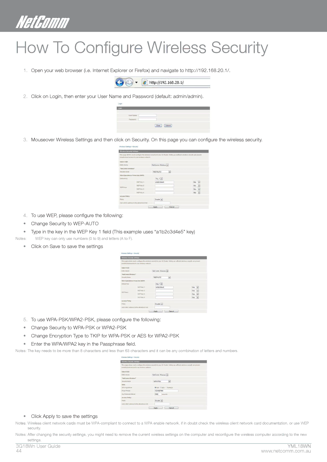 NetComm N300 manual How To Configure Wireless Security 