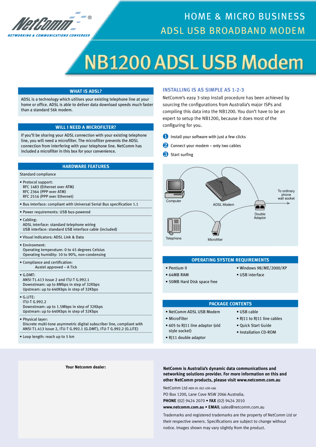 NetComm NB1200 warranty Installing is AS Simple AS 