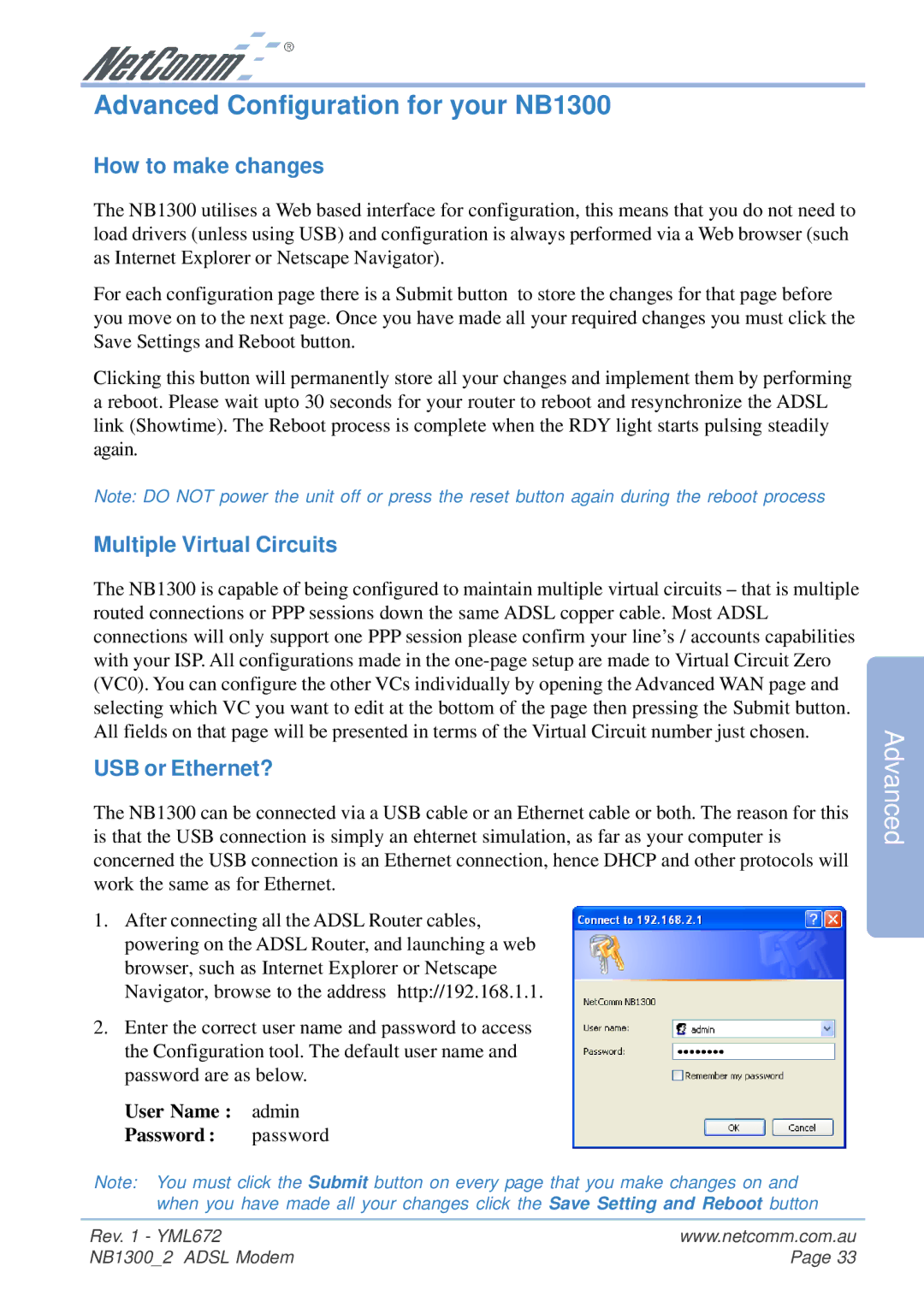 NetComm NB1300 Plus 4W manual How to make changes, Multiple Virtual Circuits, USB or Ethernet? 