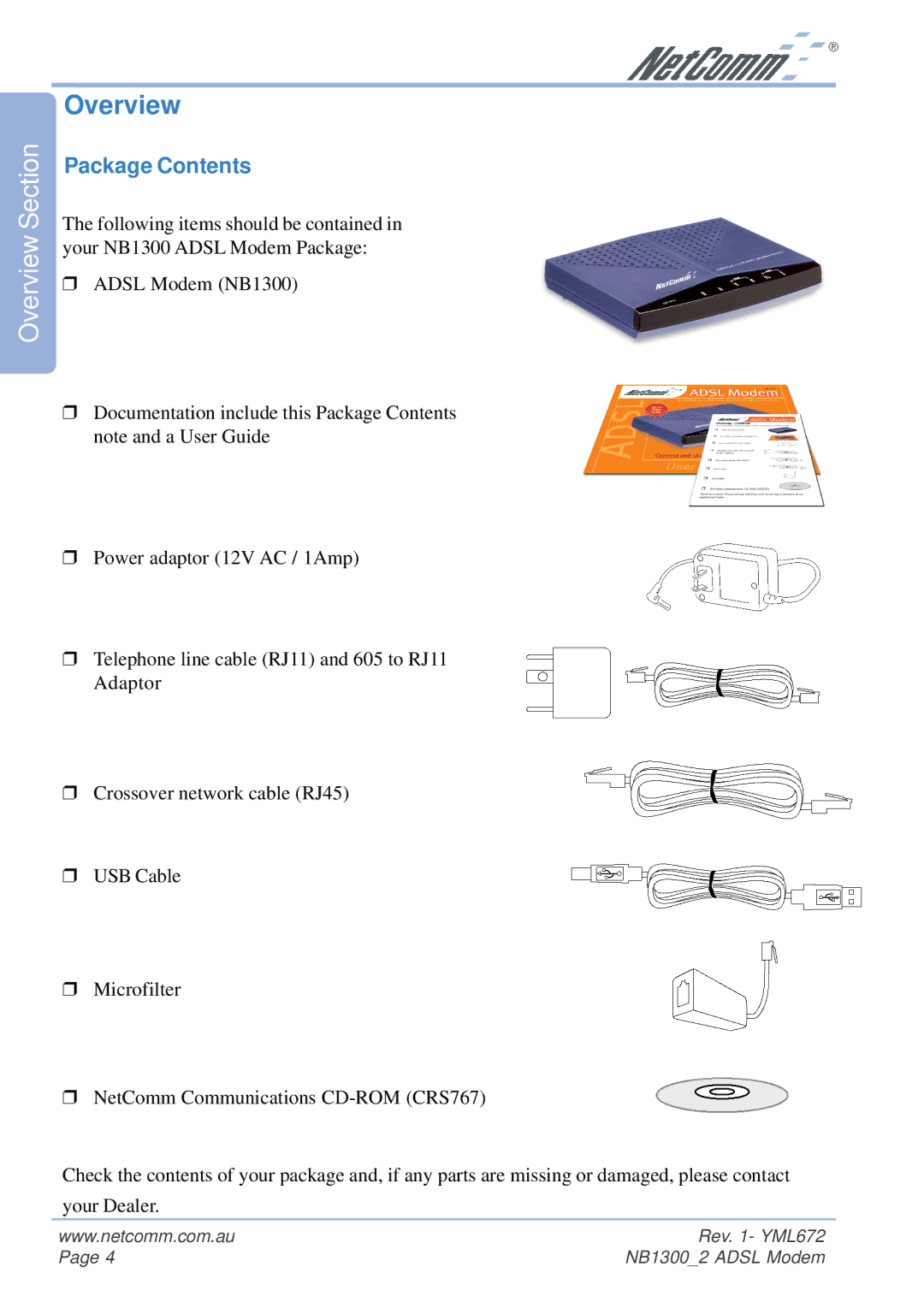 NetComm NB1300 Plus 4W manual Overview, Package Contents 