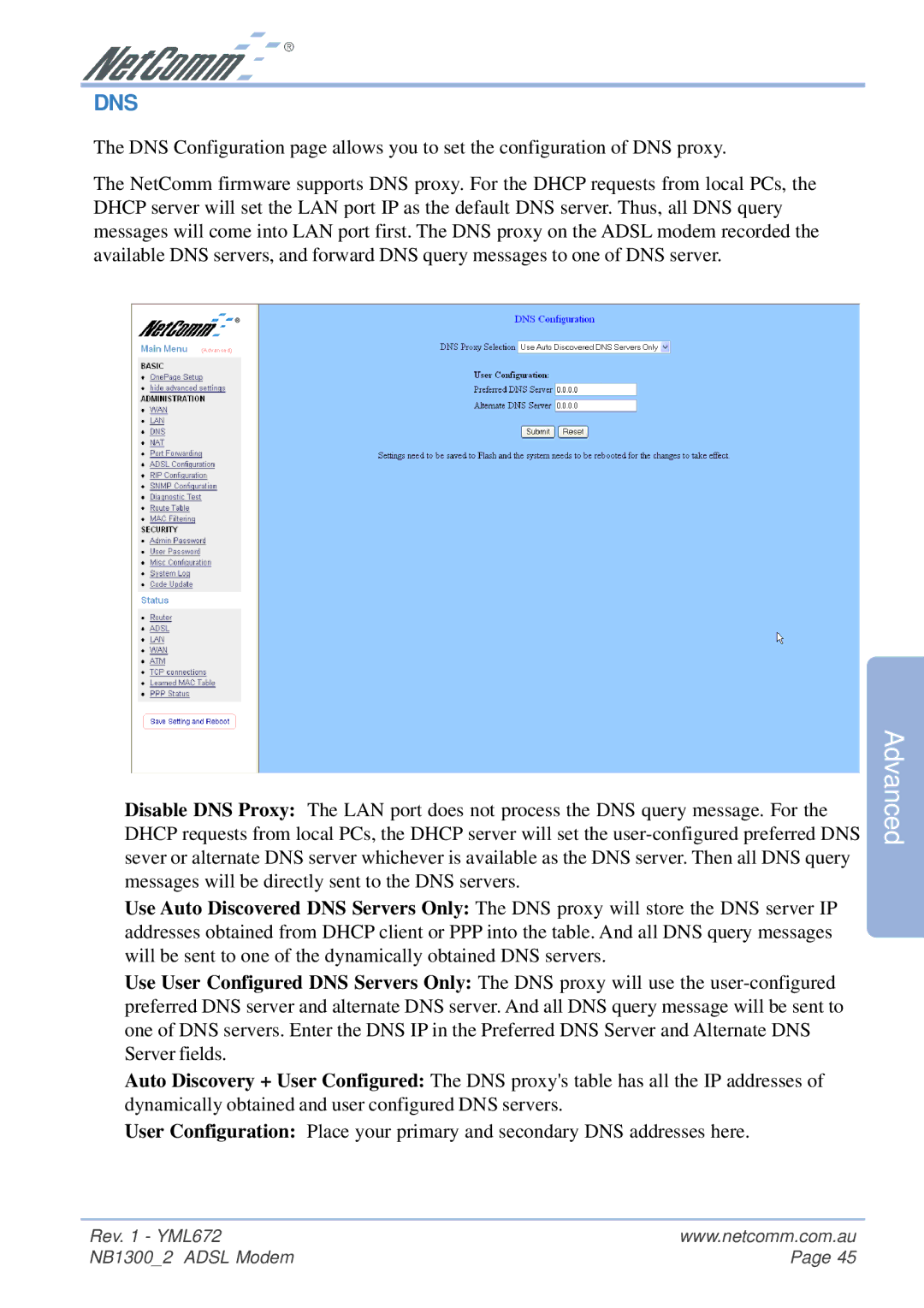 NetComm NB1300 Plus 4W manual Dns 