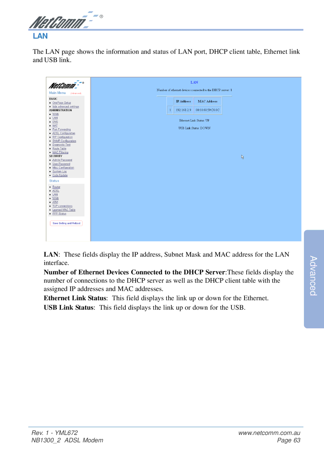 NetComm NB1300 Plus 4W manual Lan 