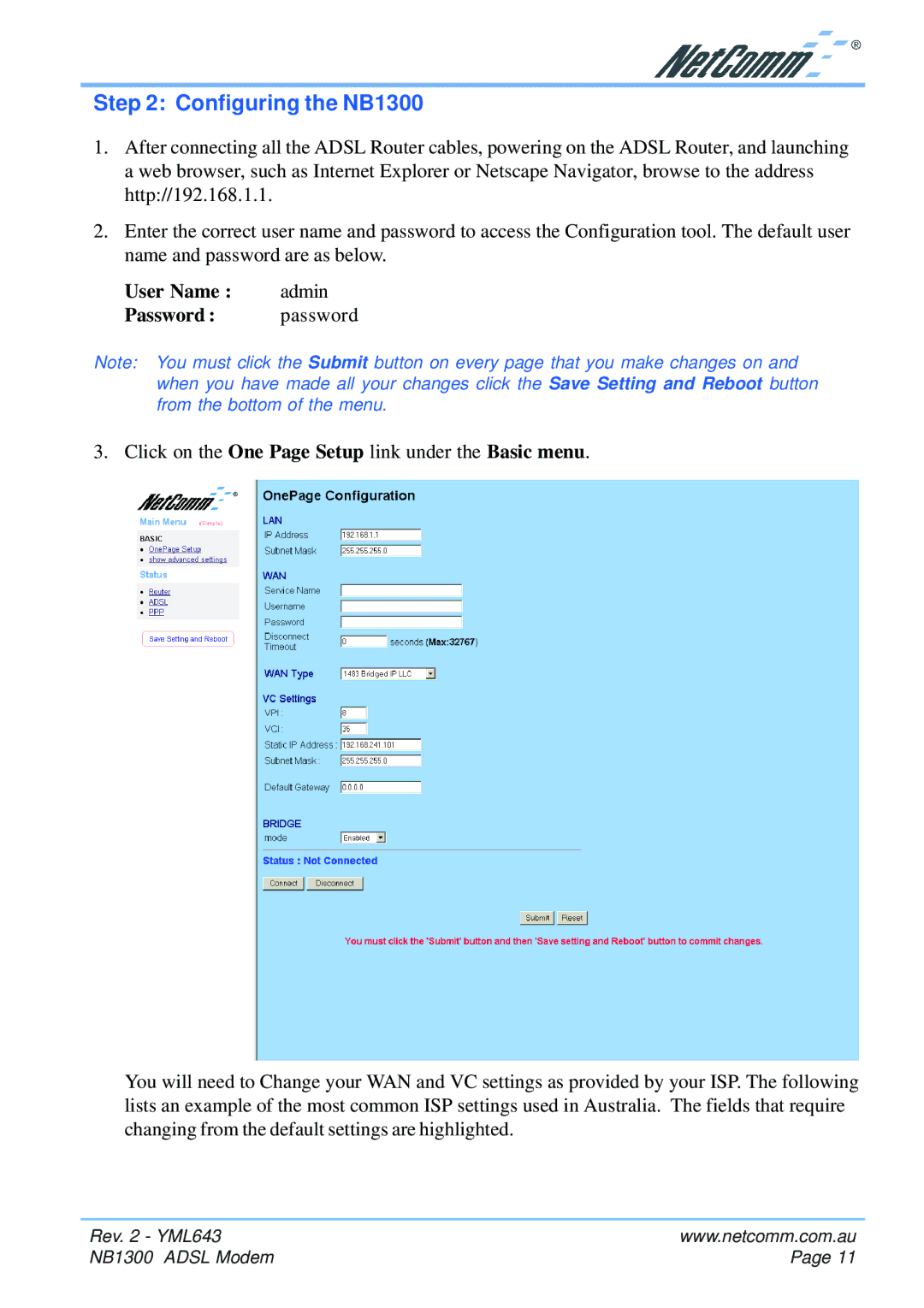 NetComm manual Configuring the NB1300 