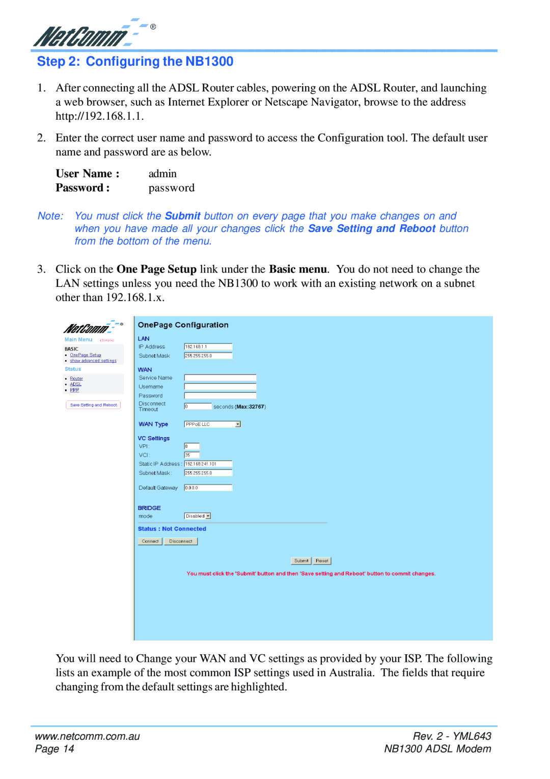 NetComm manual Configuring the NB1300 