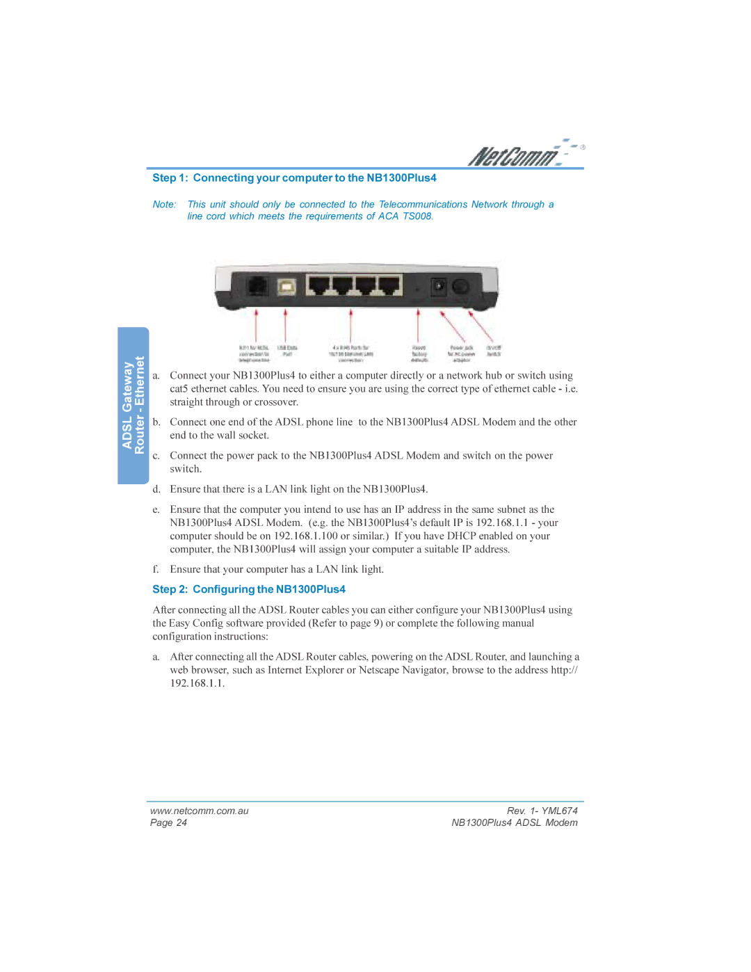 NetComm NB1300PLUS4 manual Adsl 