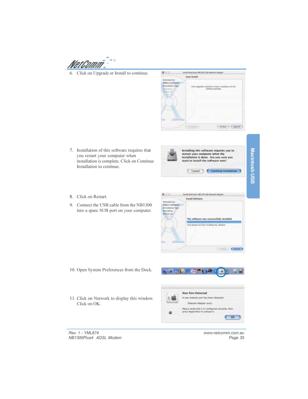 NetComm NB1300PLUS4 manual Macintosh USB 