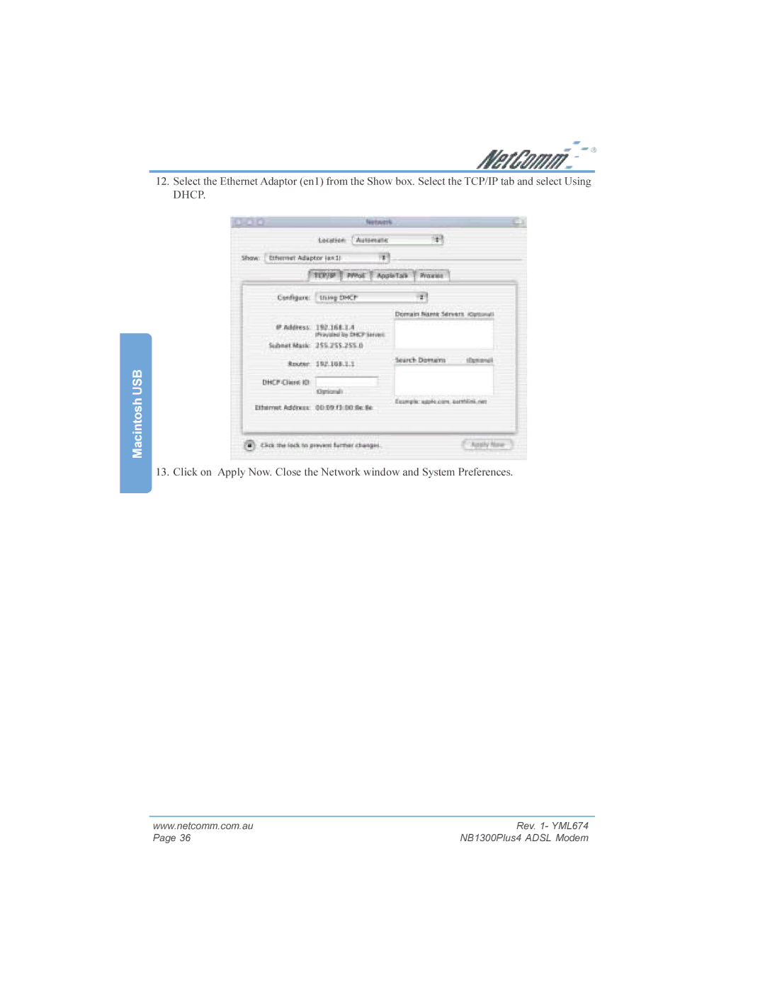 NetComm NB1300PLUS4 manual Macintosh USB 