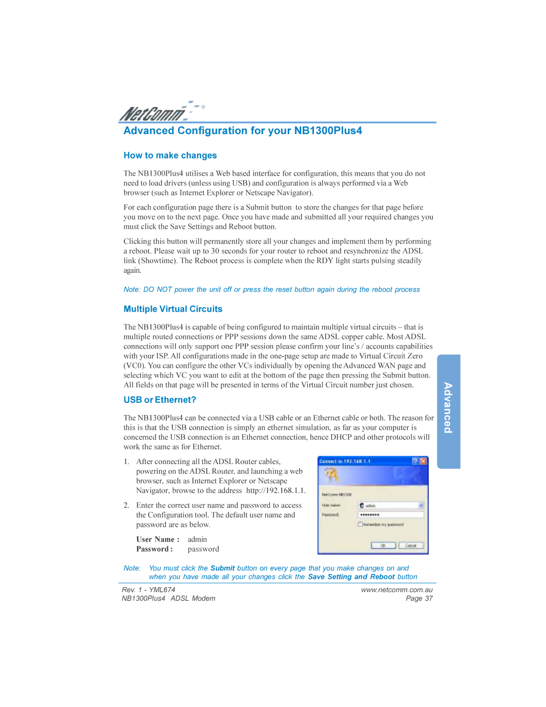 NetComm NB1300PLUS4 manual How to make changes, Multiple Virtual Circuits, USB or Ethernet? 