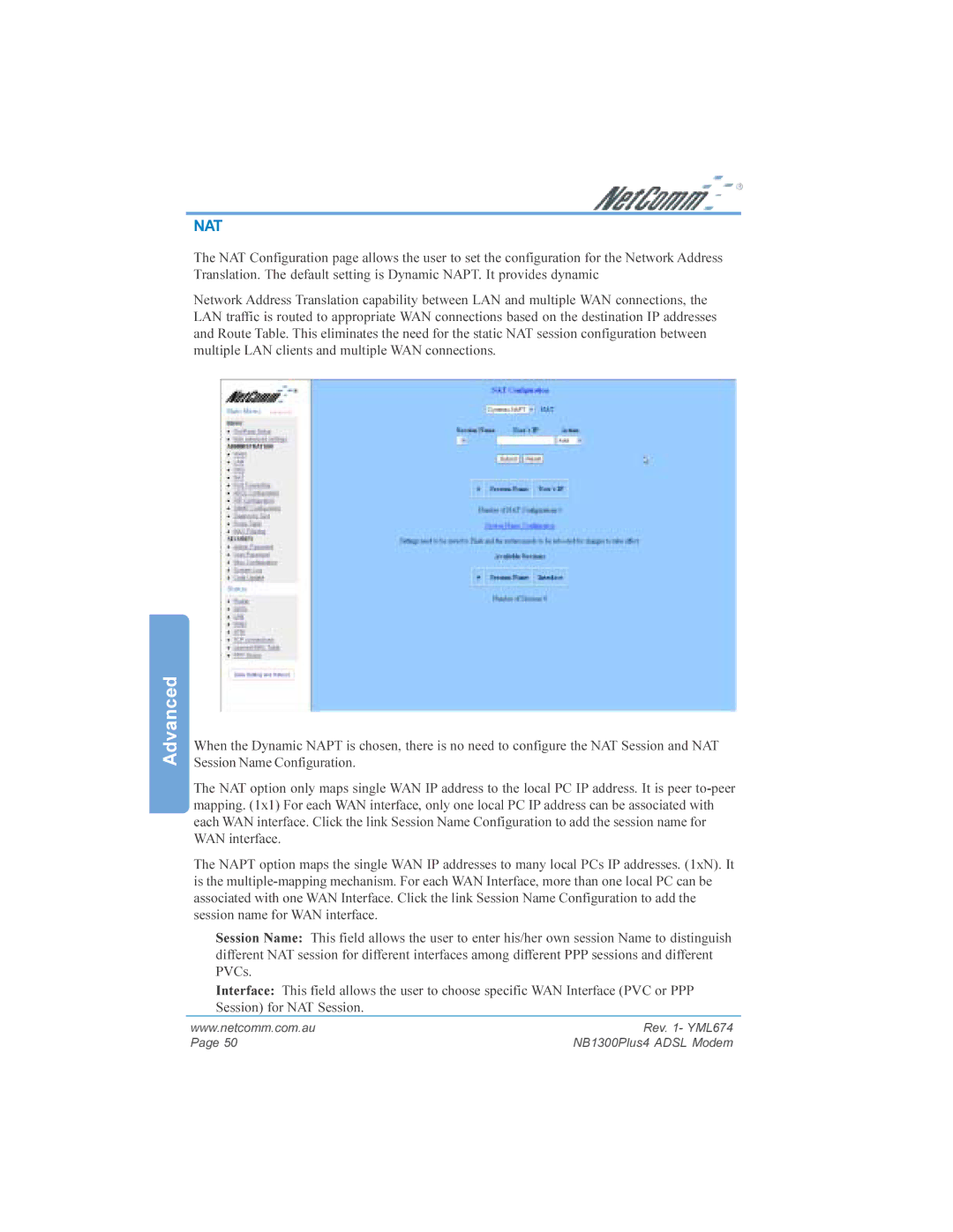 NetComm NB1300PLUS4 manual Nat 