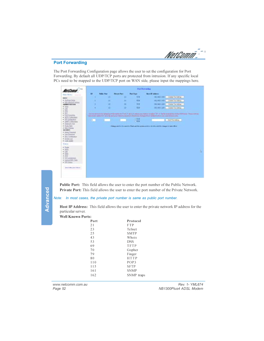 NetComm NB1300PLUS4 manual Port Forwarding 