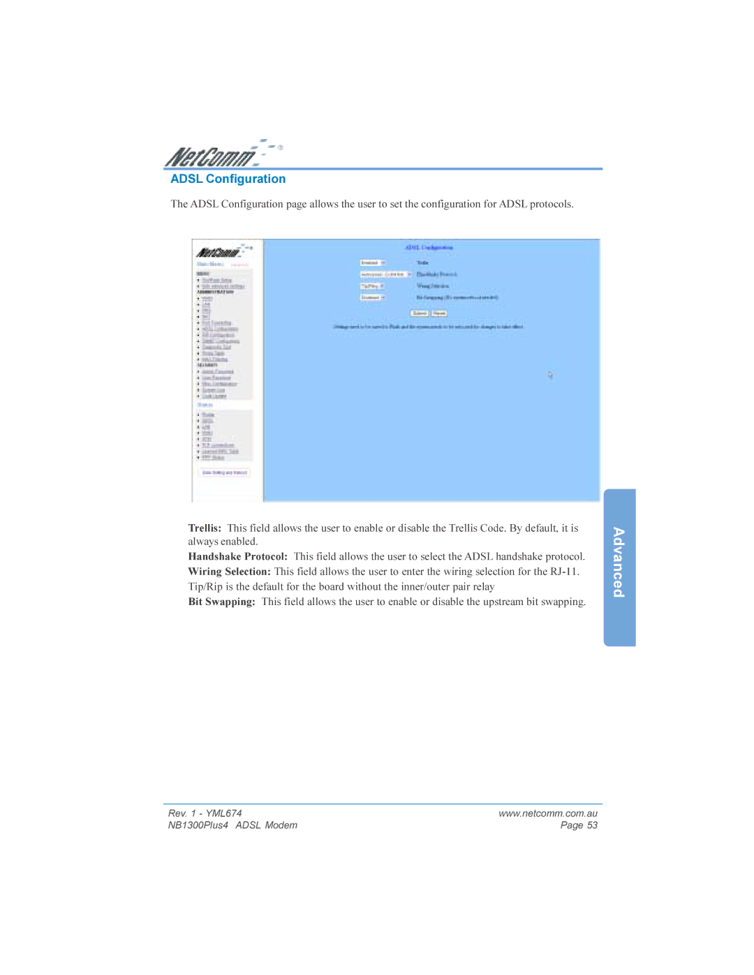 NetComm NB1300PLUS4 manual Adsl Configuration 