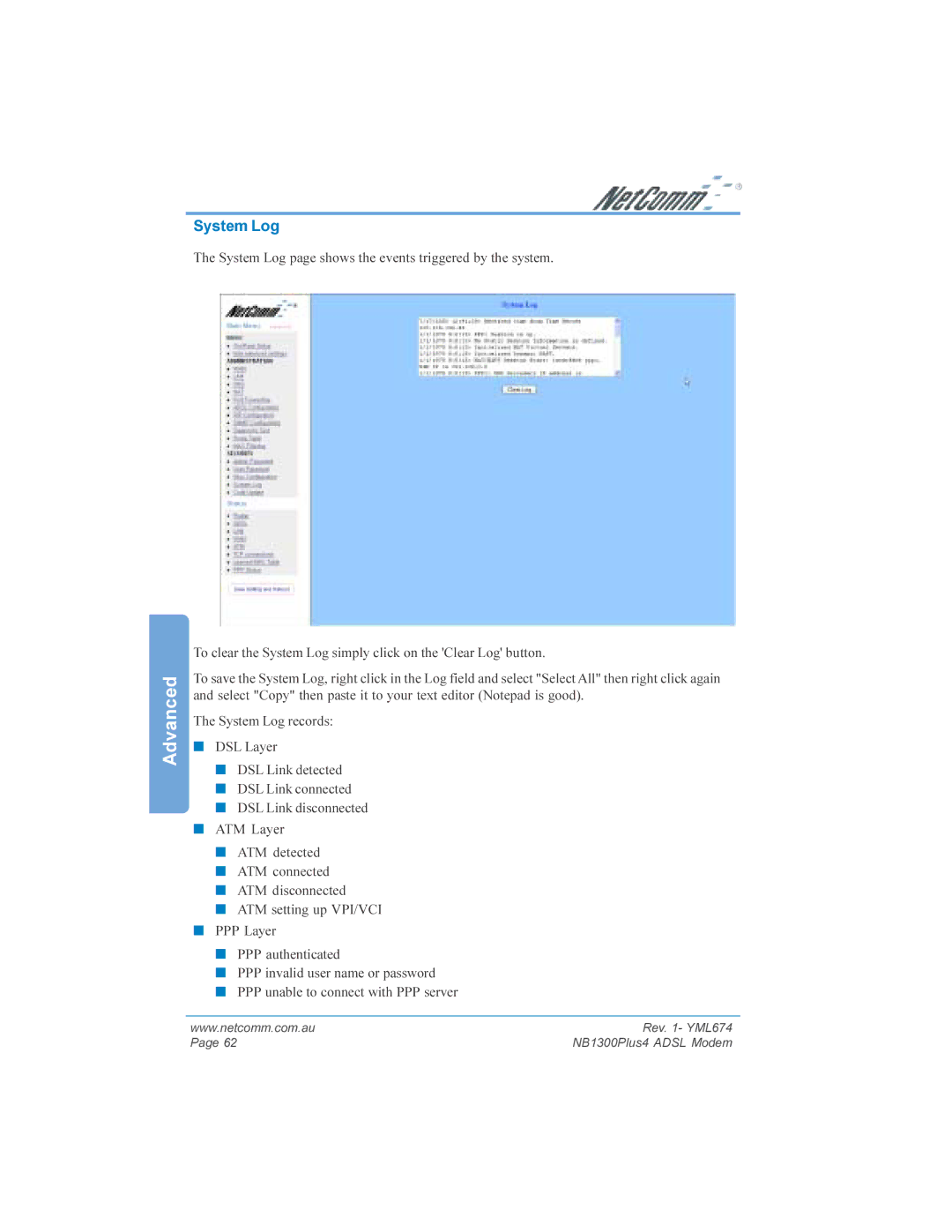 NetComm NB1300PLUS4 manual System Log 