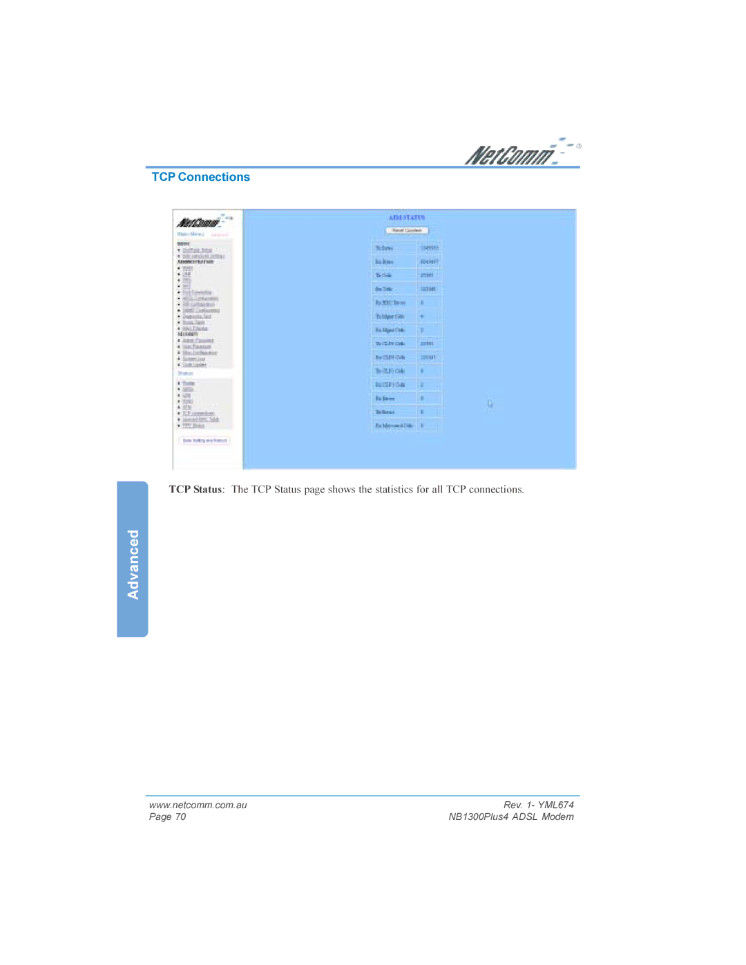 NetComm NB1300PLUS4 manual TCP Connections 