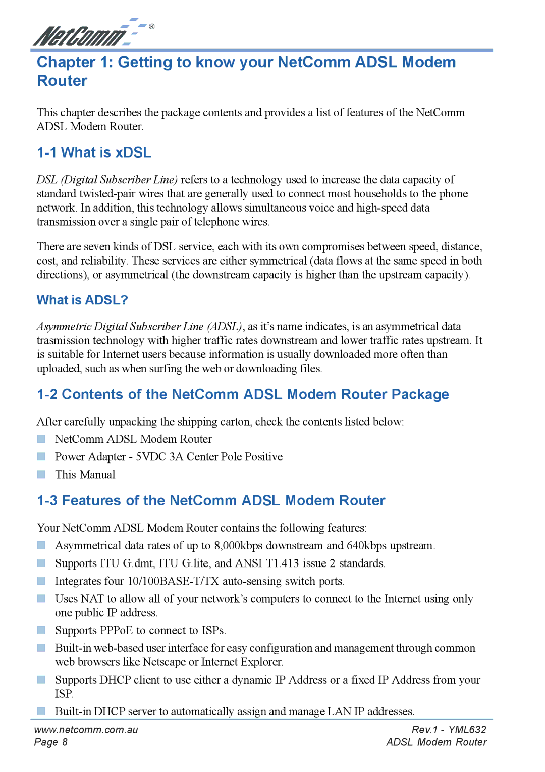 NetComm NB3300 Getting to know your NetComm Adsl Modem Router, What is xDSL, Features of the NetComm Adsl Modem Router 