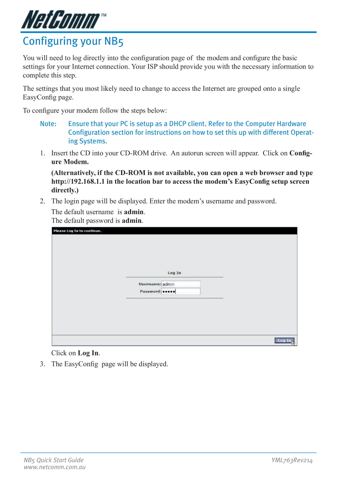 NetComm manual Configuring your NB5 