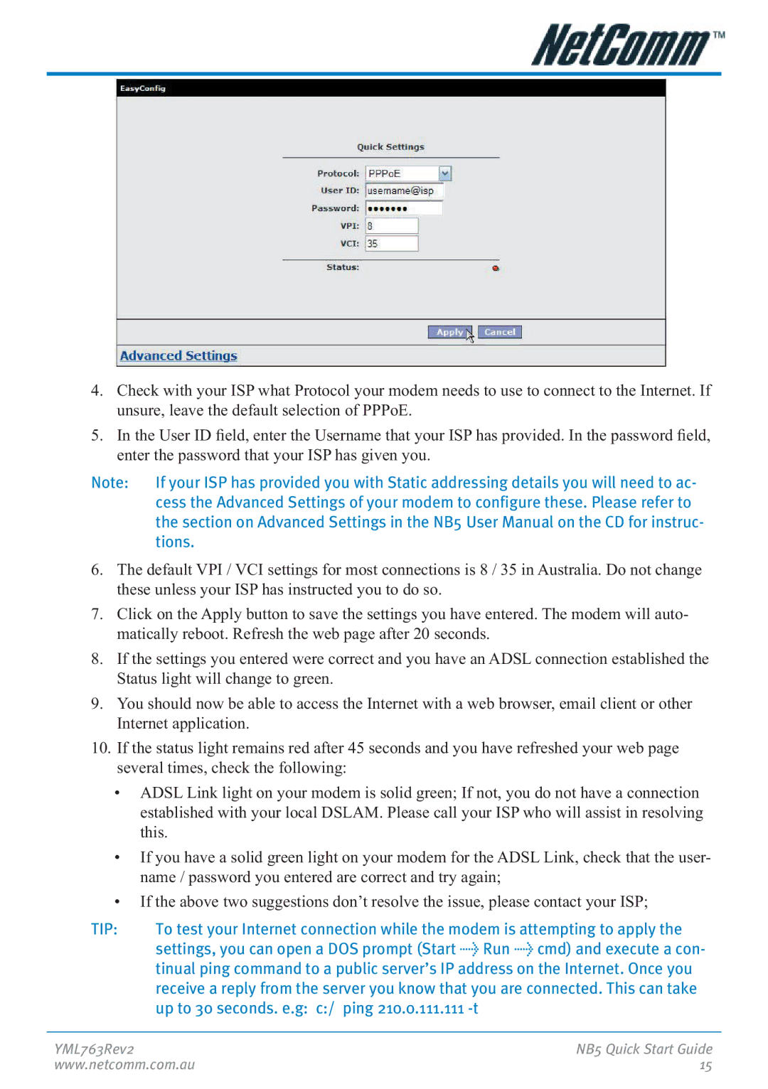 NetComm NB5 manual Tip 