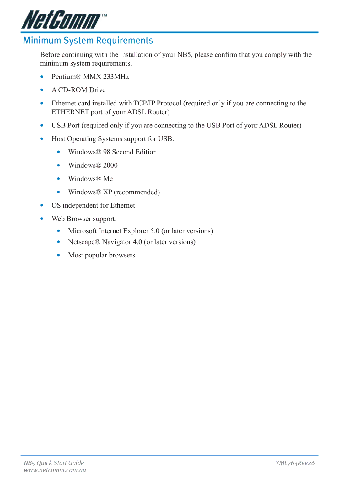 NetComm NB5 manual Minimum System Requirements 