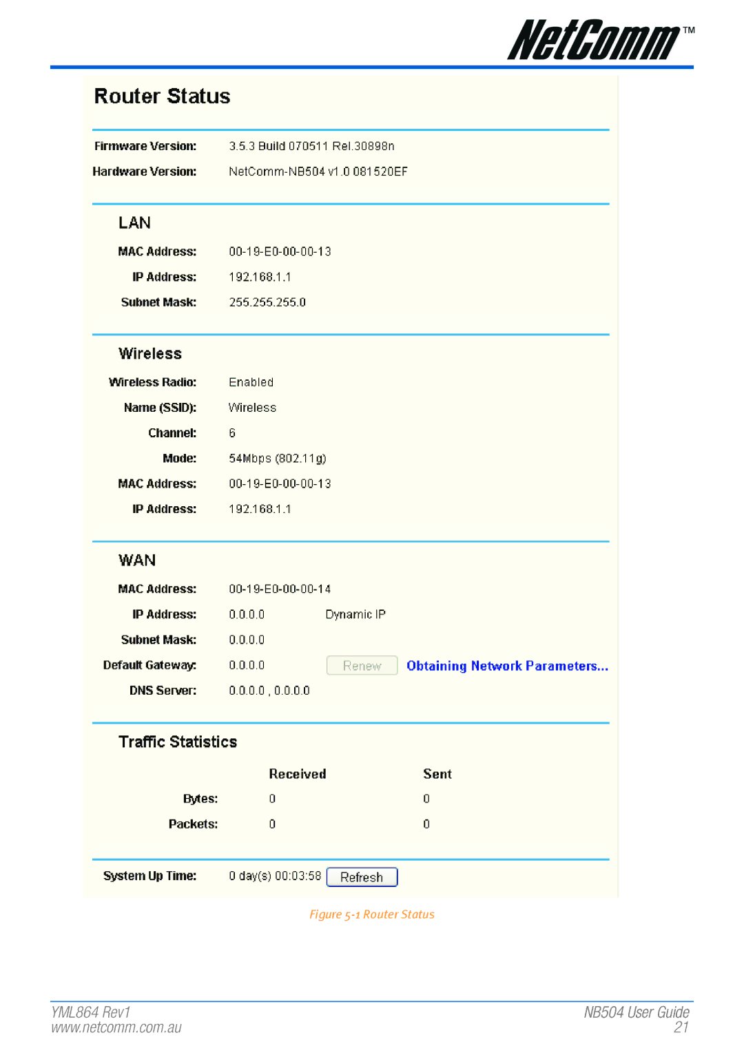 NetComm NB504 manual Router Status 