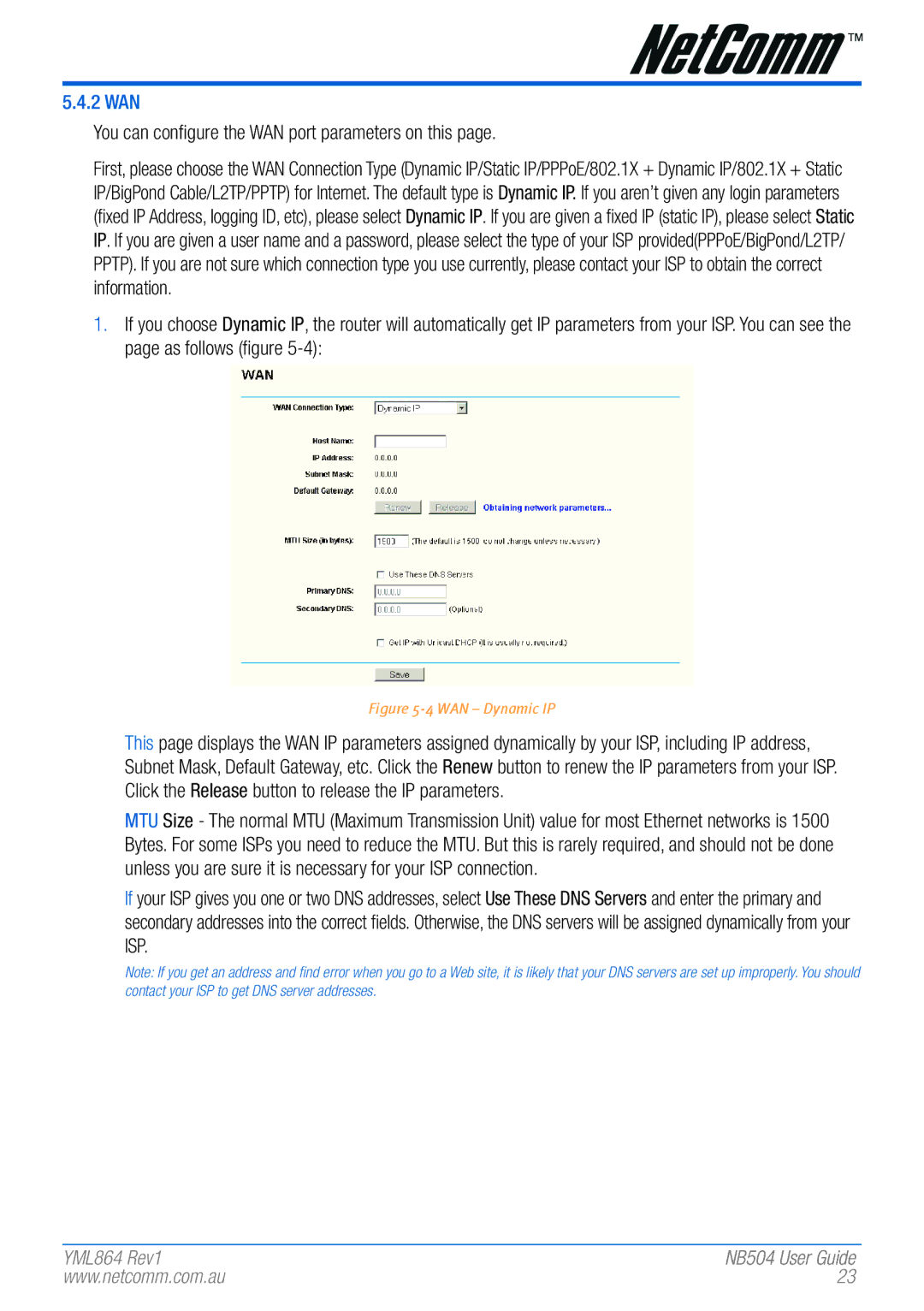 NetComm NB504 manual 2 WAN, You can configure the WAN port parameters on this 