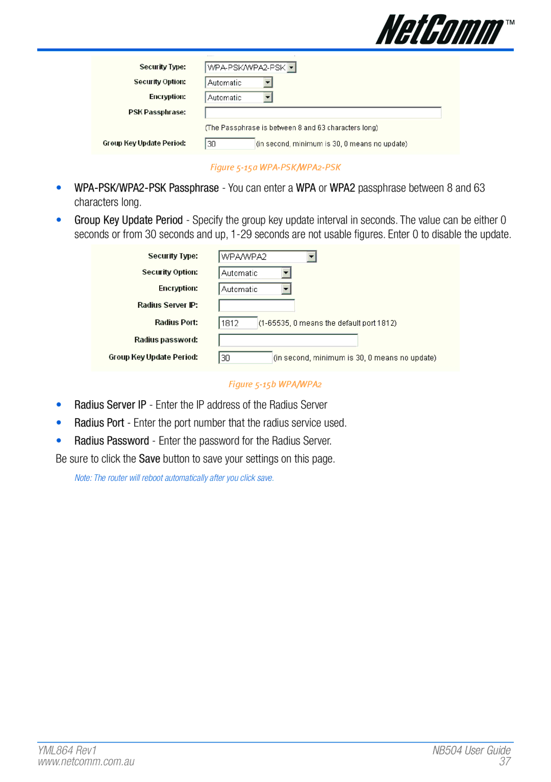 NetComm NB504 manual 15a WPA-PSK/WPA2-PSK 