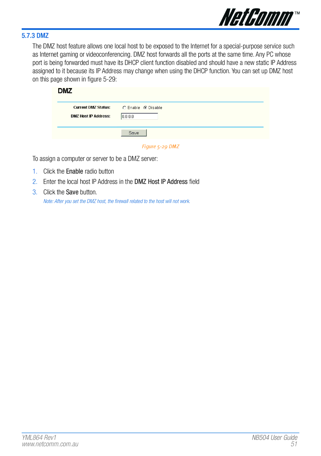 NetComm NB504 manual 3 DMZ, 29 DMZ 