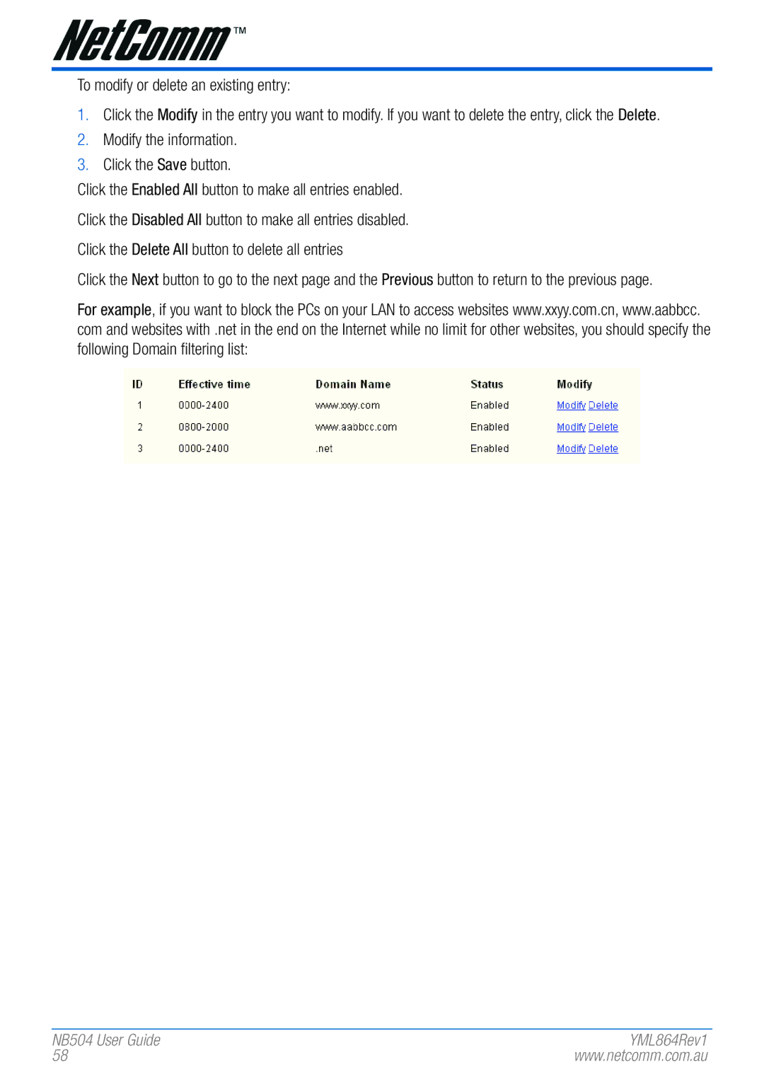 NetComm manual NB504 User Guide 