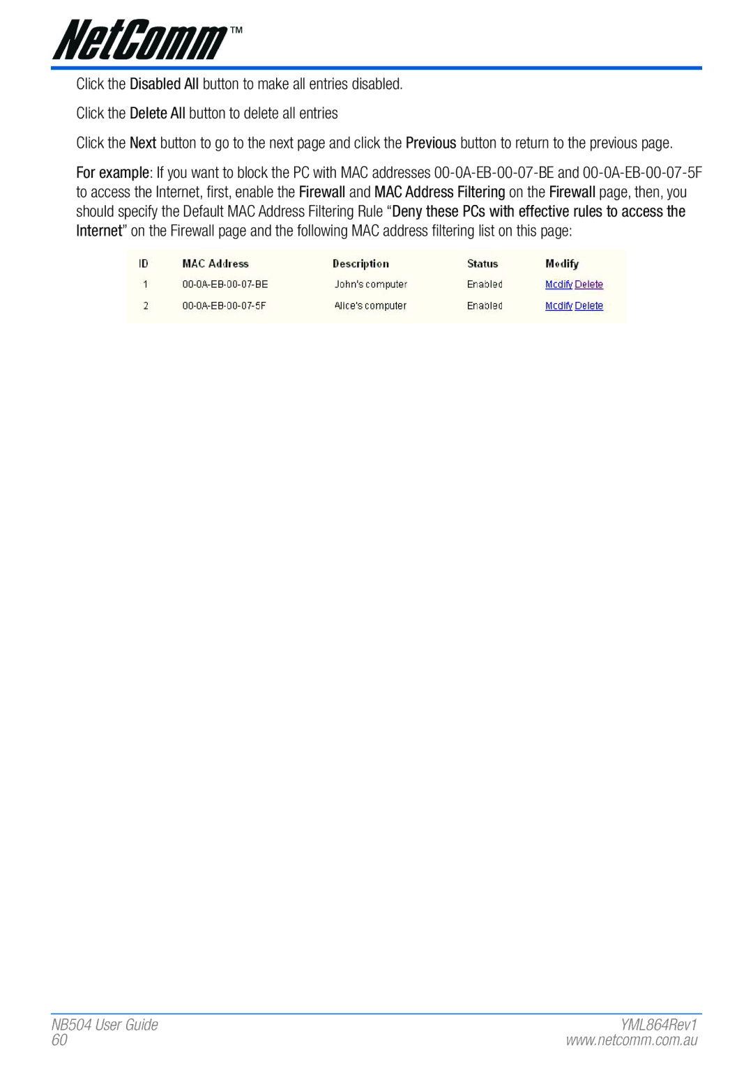 NetComm manual NB504 User Guide 