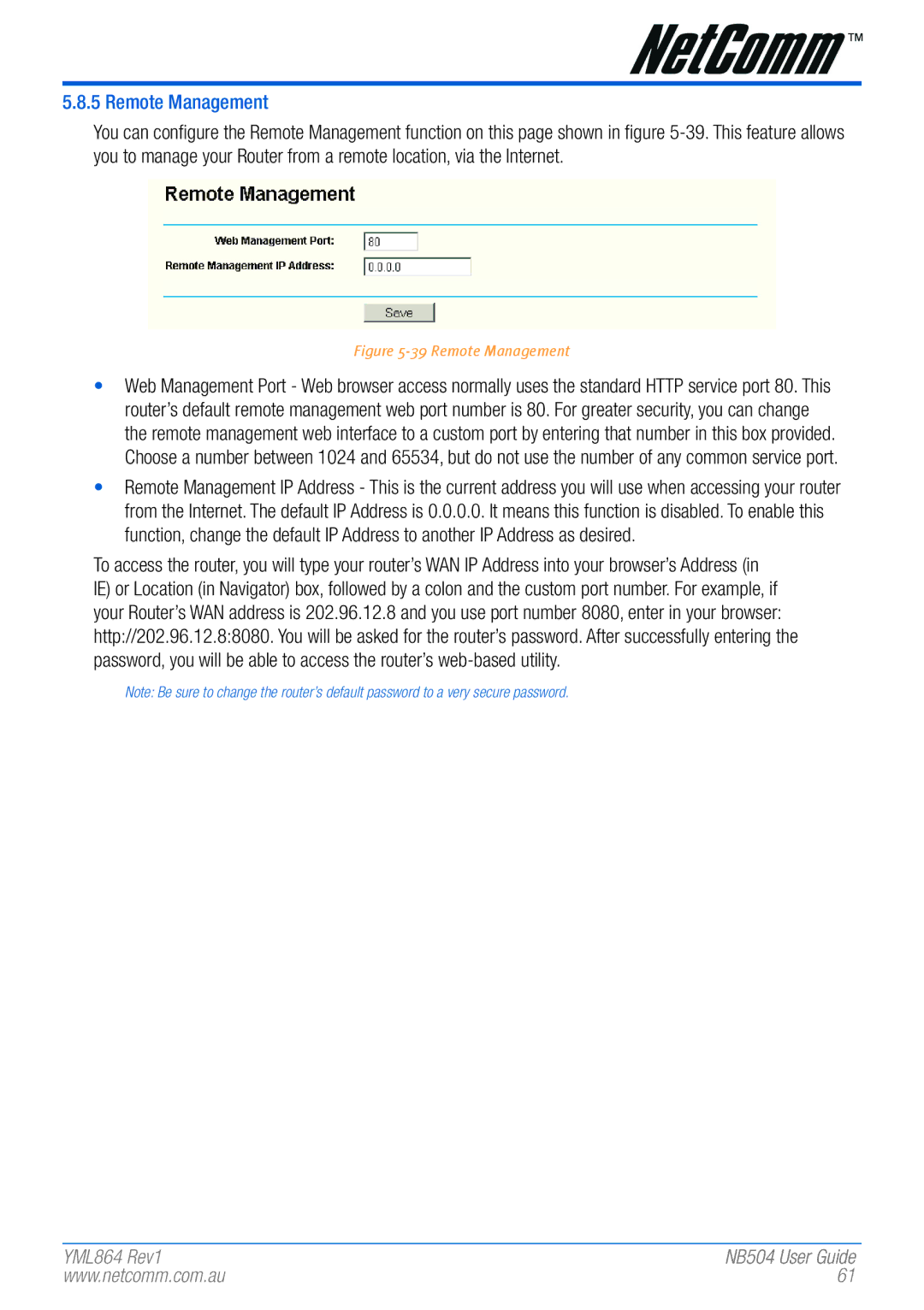 NetComm NB504 manual Remote Management 