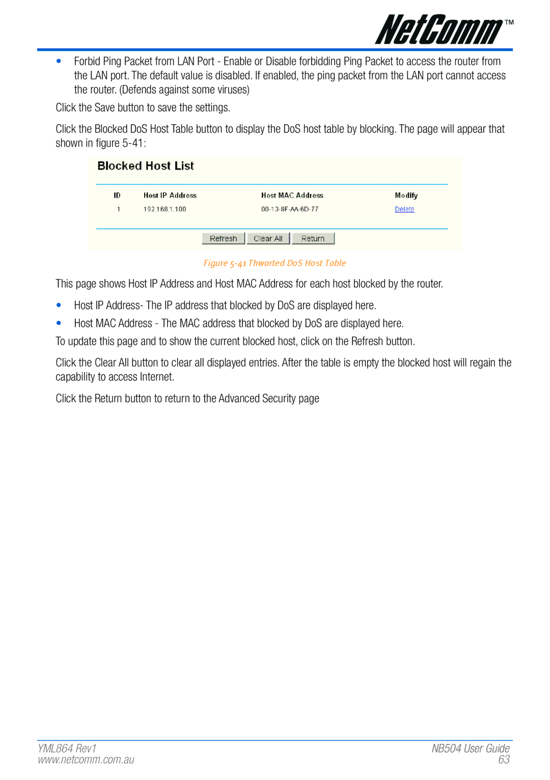 NetComm NB504 manual Thwarted DoS Host Table 