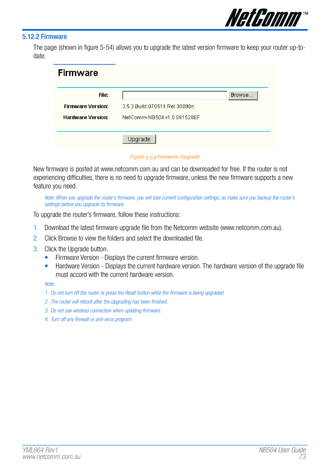 NetComm NB504 manual Firmware Upgrade 