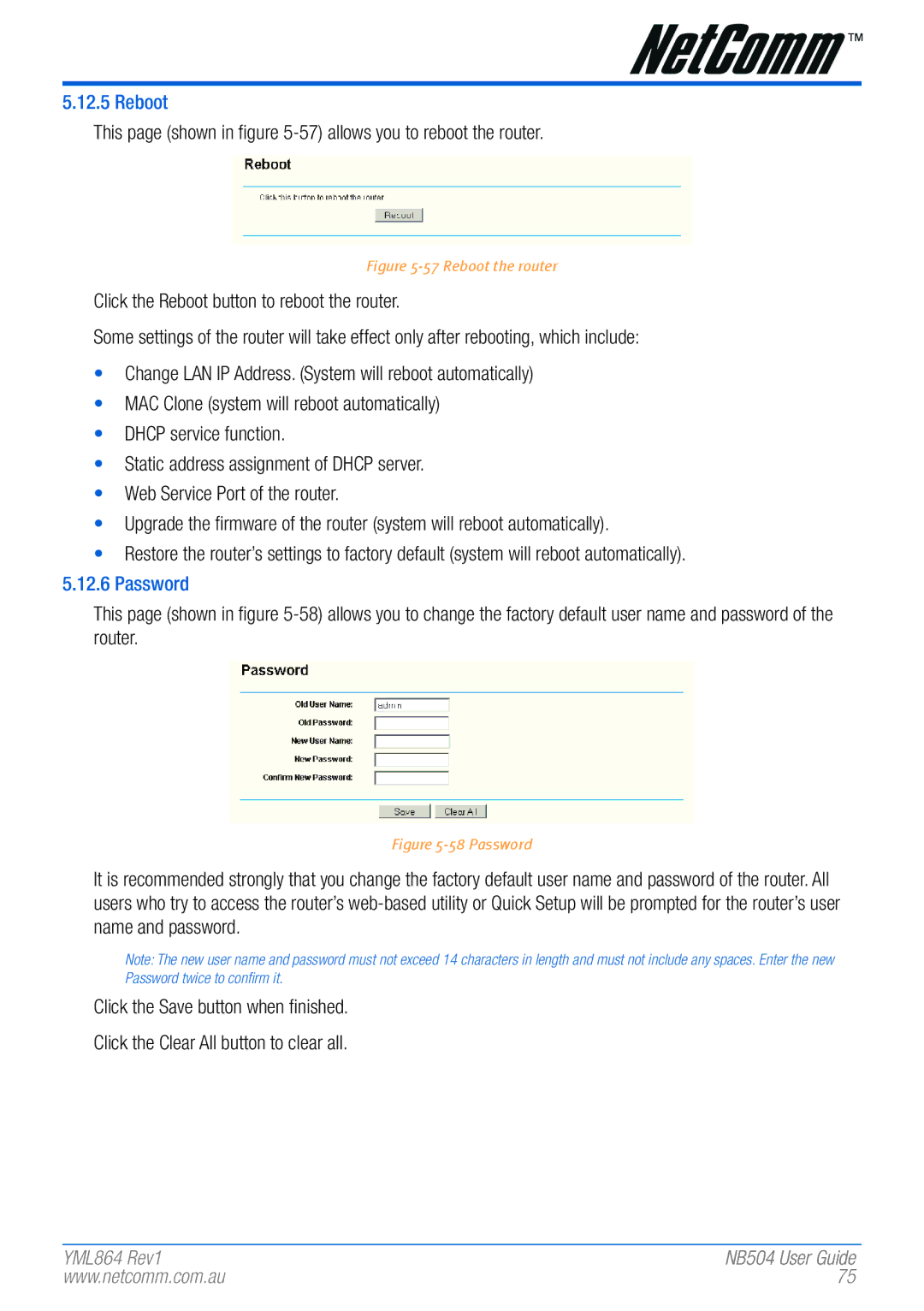 NetComm NB504 manual Reboot the router 