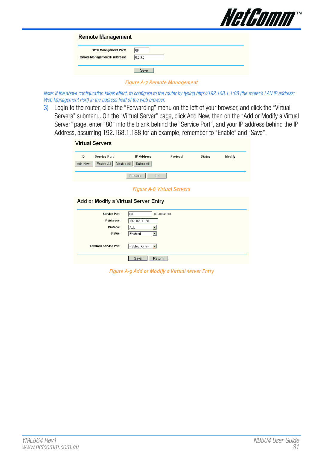 NetComm NB504 manual Figure A-7 Remote Management 