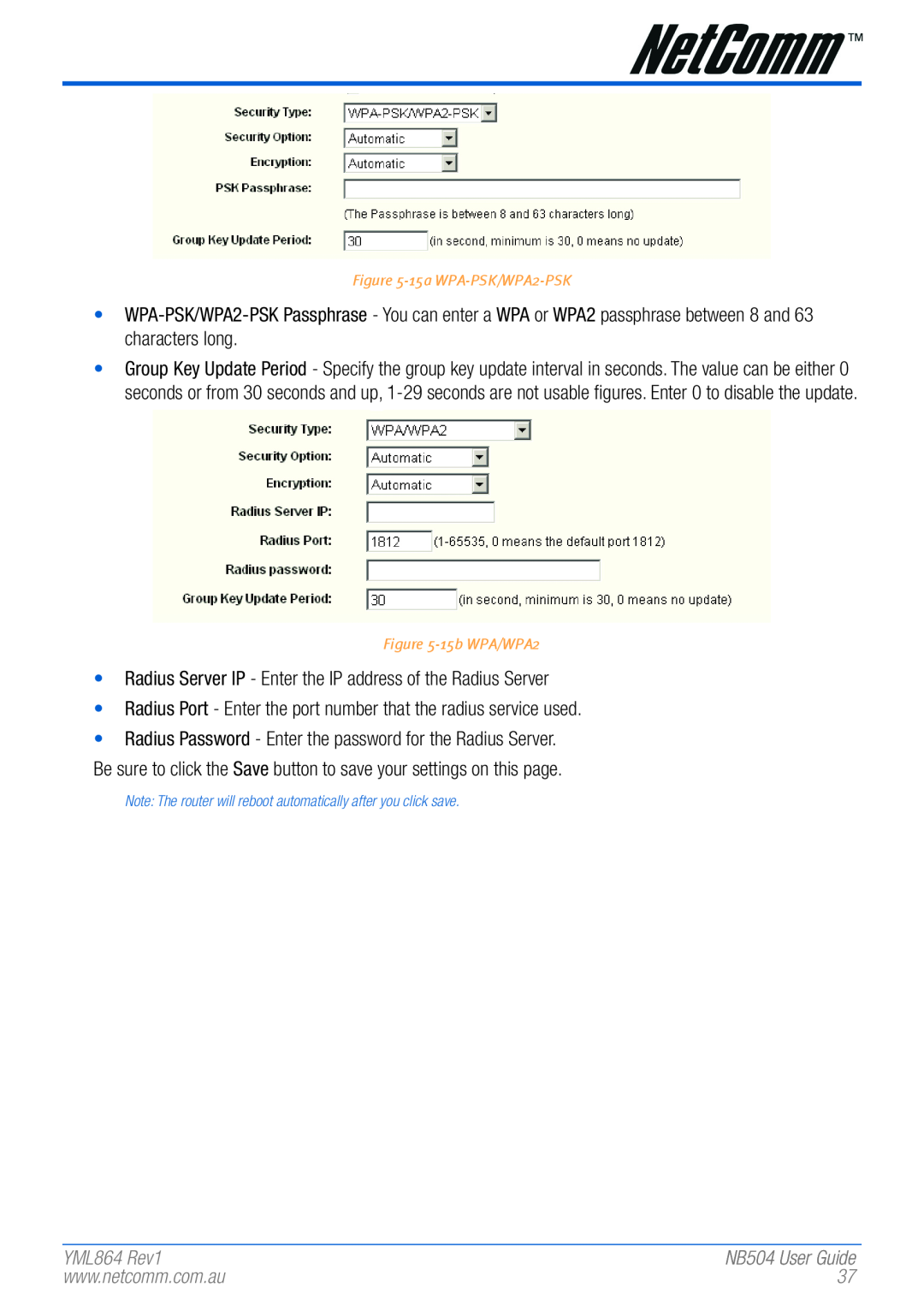 NetComm NB504 manual Radius Server IP - Enter the IP address of the Radius Server, YML864 Rev1 