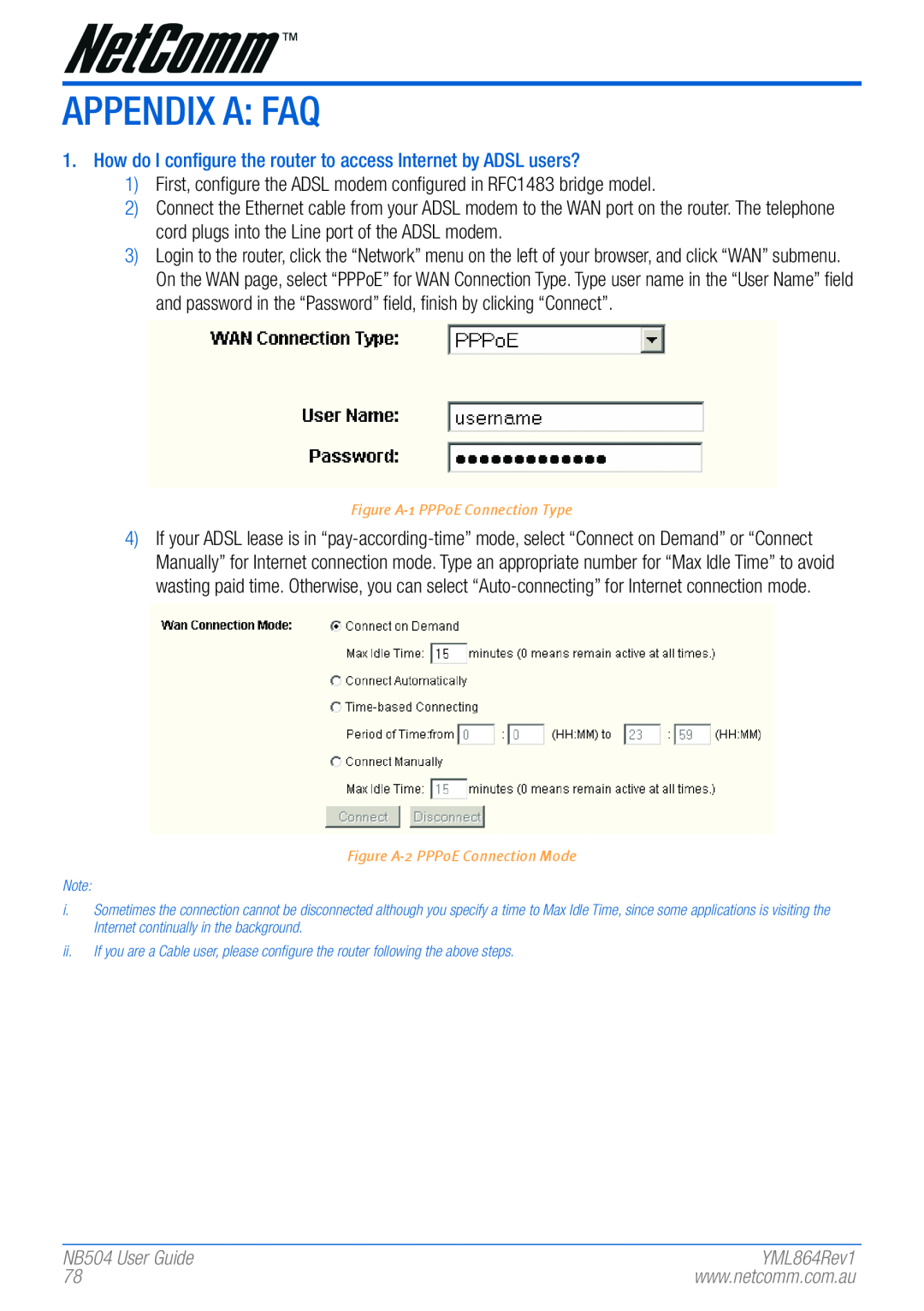 NetComm Appendix A FAQ, How do I configure the router to access Internet by ADSL users?, NB504 User Guide, YML864Rev1 
