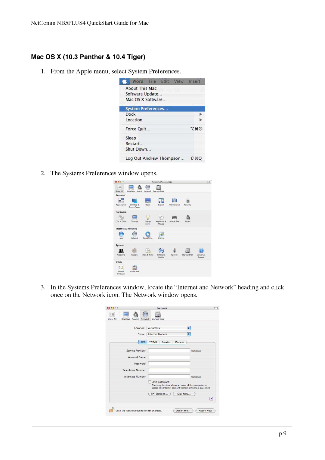 NetComm NB5Plus4 quick start Mac OS X 10.3 Panther & 10.4 Tiger 