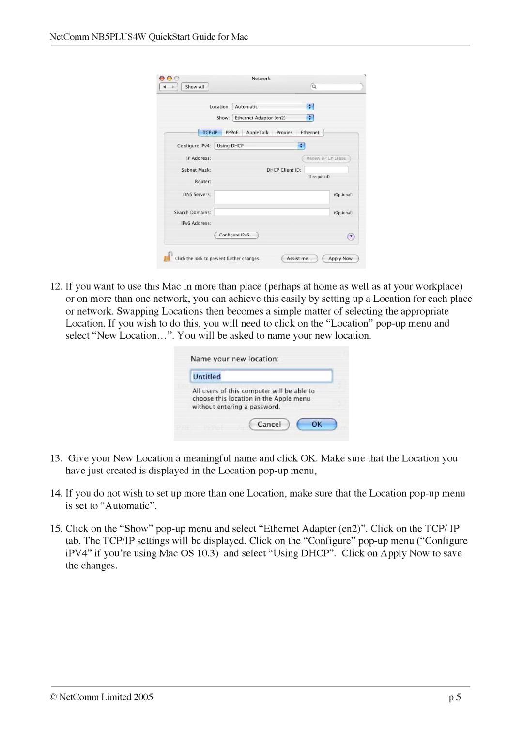 NetComm quick start NetComm NB5PLUS4W QuickStart Guide for Mac 