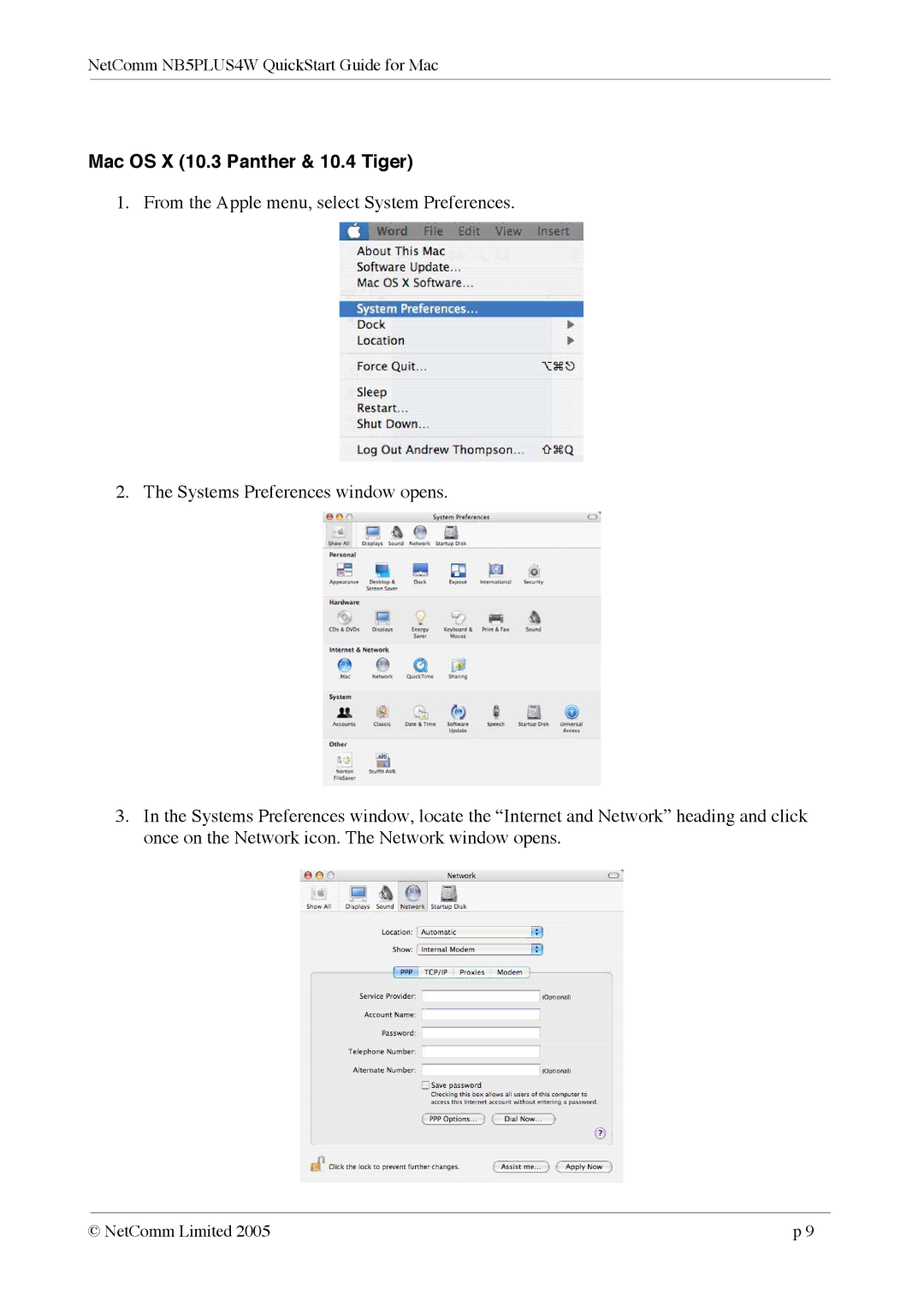 NetComm NB5PLUS4W quick start Mac OS X 10.3 Panther & 10.4 Tiger 