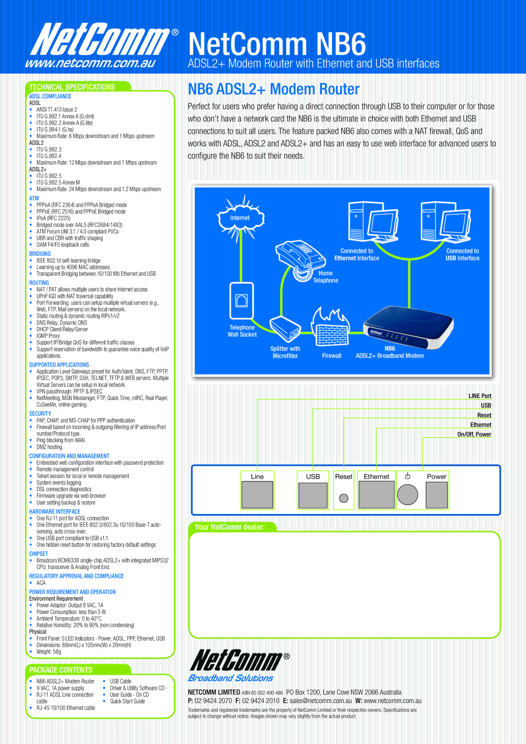 NetComm NB6 manual Package Contents, Your NetComm dealer 