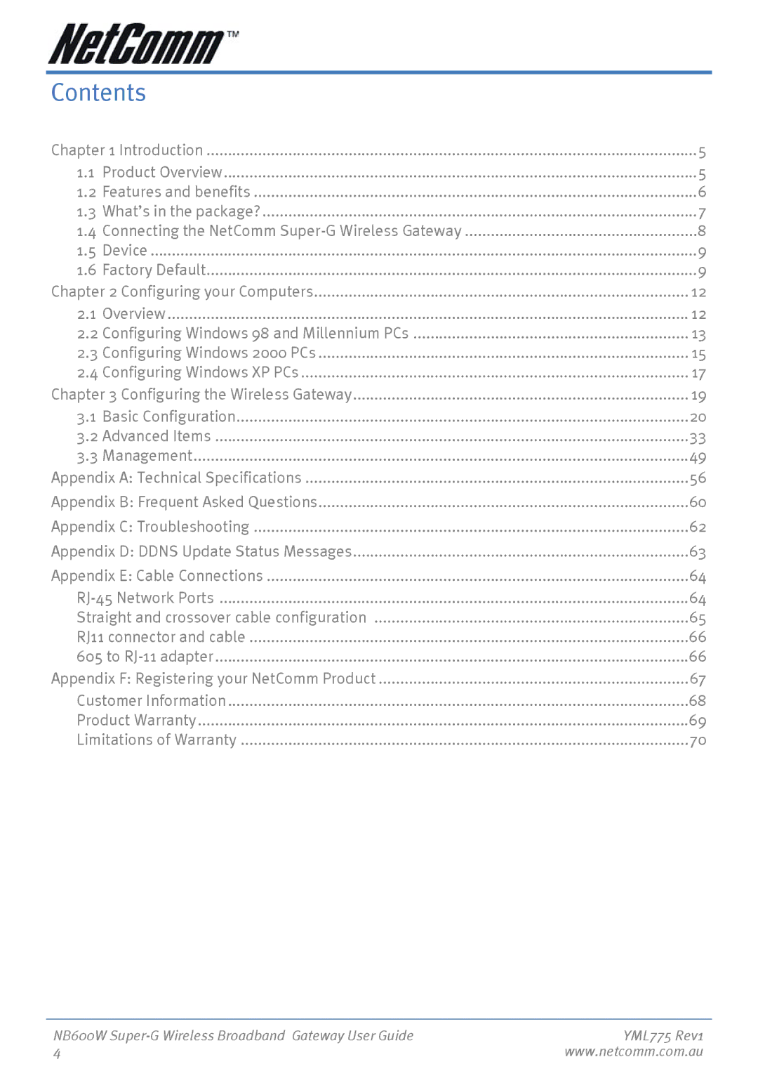 NetComm NB600W manual Contents 